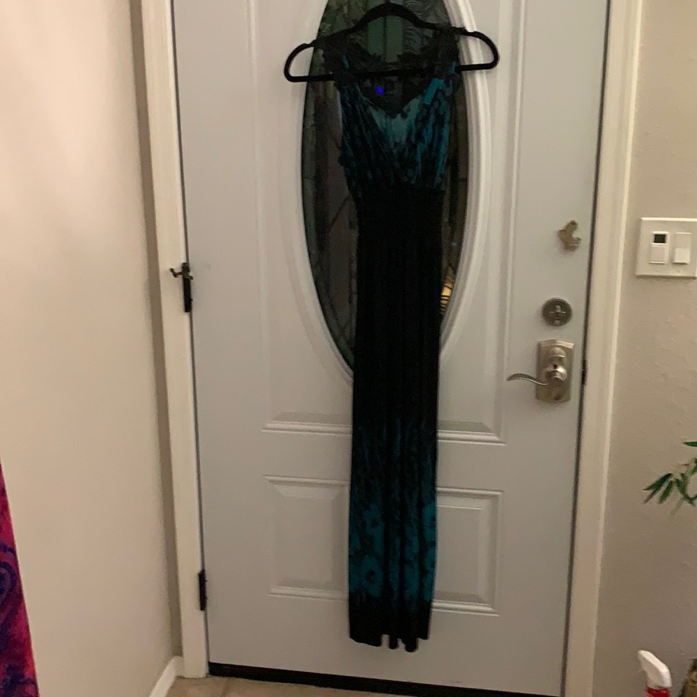 Stunning black and turquoise maxi dress.